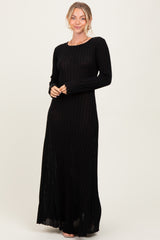 Black Ribbed Long Sleeve Maternity Maxi Dress