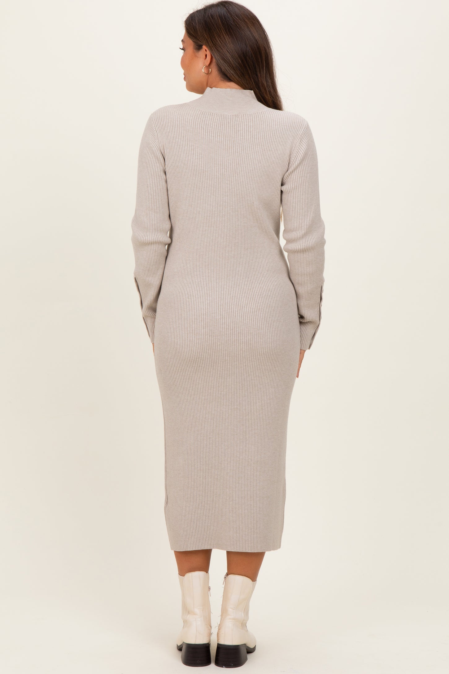 Heather Grey Button Sleeve Sweater Maternity Midi Dress