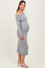 Heather Grey Off Shoulder Long Sleeve Maternity Maxi Dress