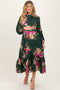 Forest Green Floral Long Sleeve Maternity Midi Dress