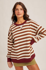 Brown Contrast Stripe Oversized Sweatshirt