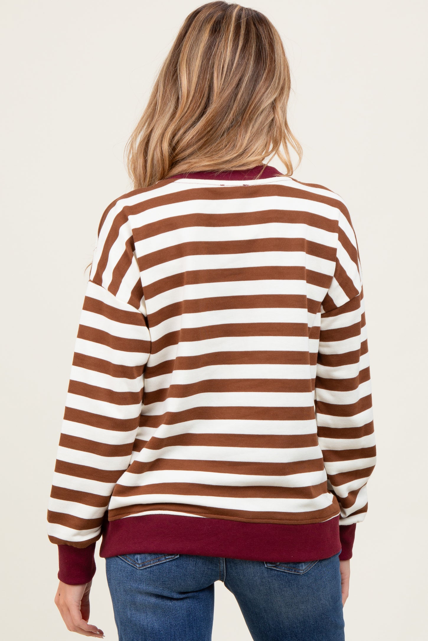 Brown Contrast Stripe Oversized Maternity Sweatshirt
