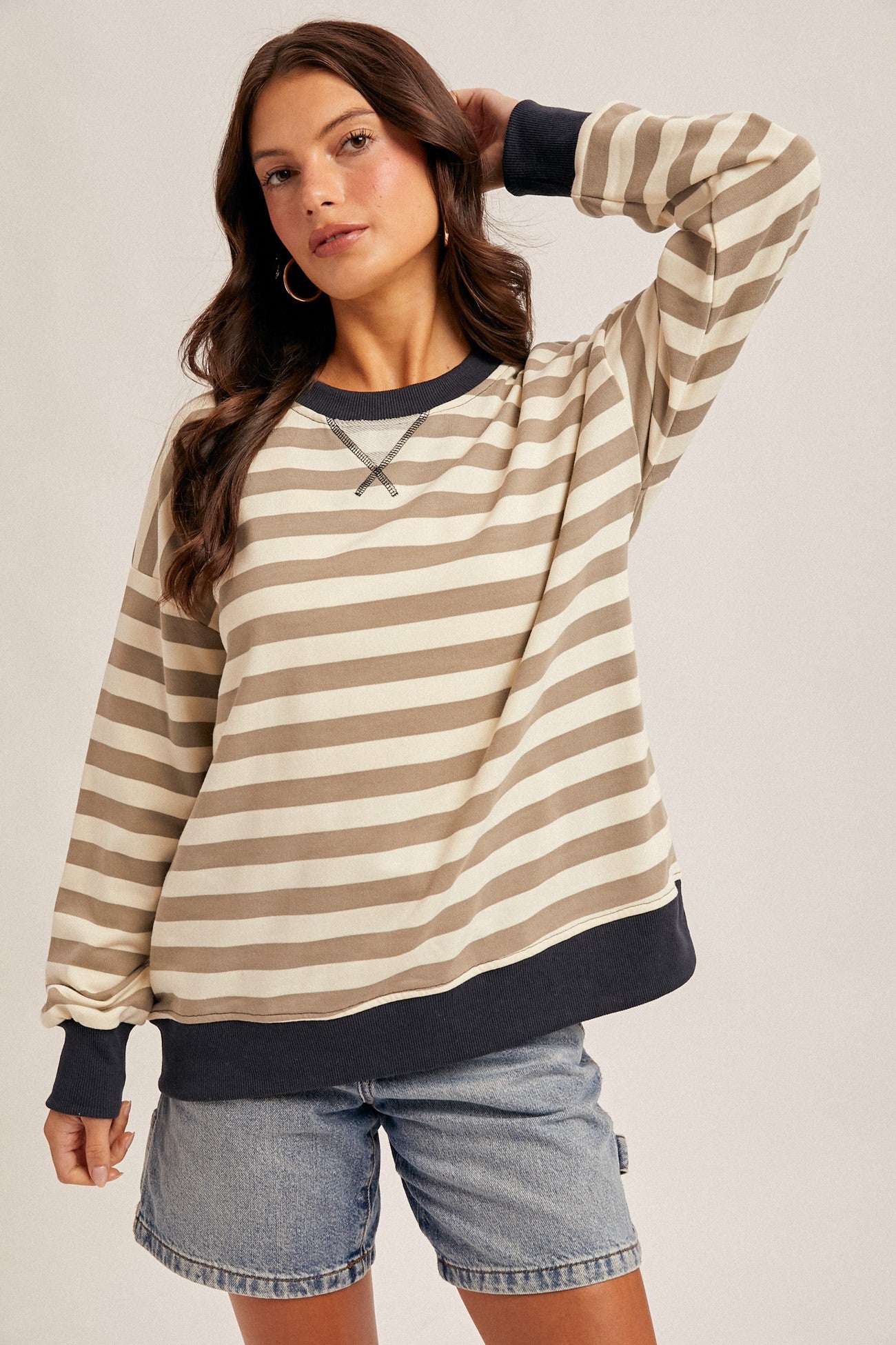 Navy Contrast Stripe Oversized Maternity Sweatshirt