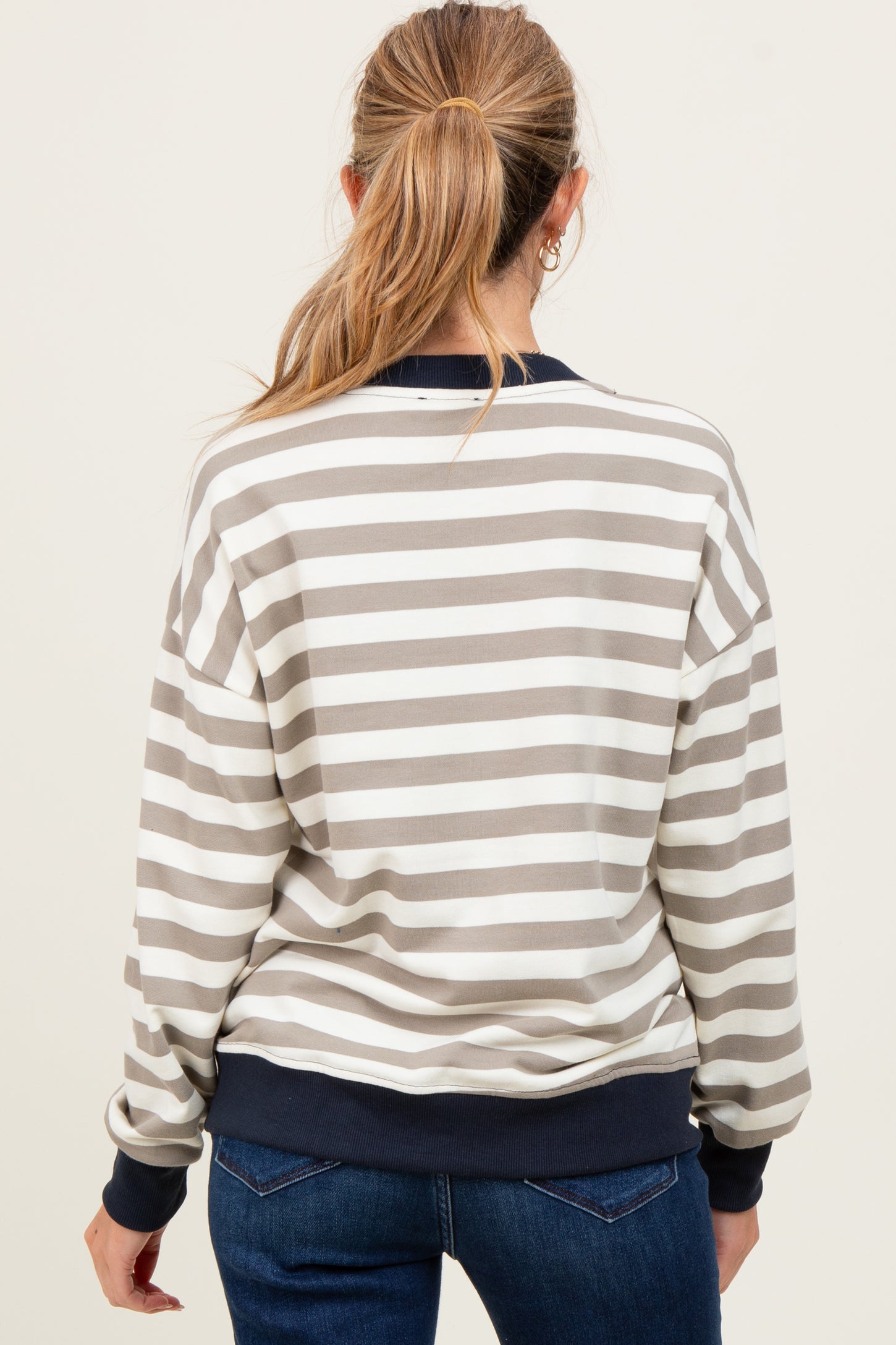 Navy Contrast Stripe Oversized Maternity Sweatshirt
