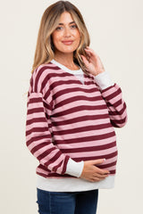 Burgundy Contrast Stripe Oversized Maternity Sweatshirt