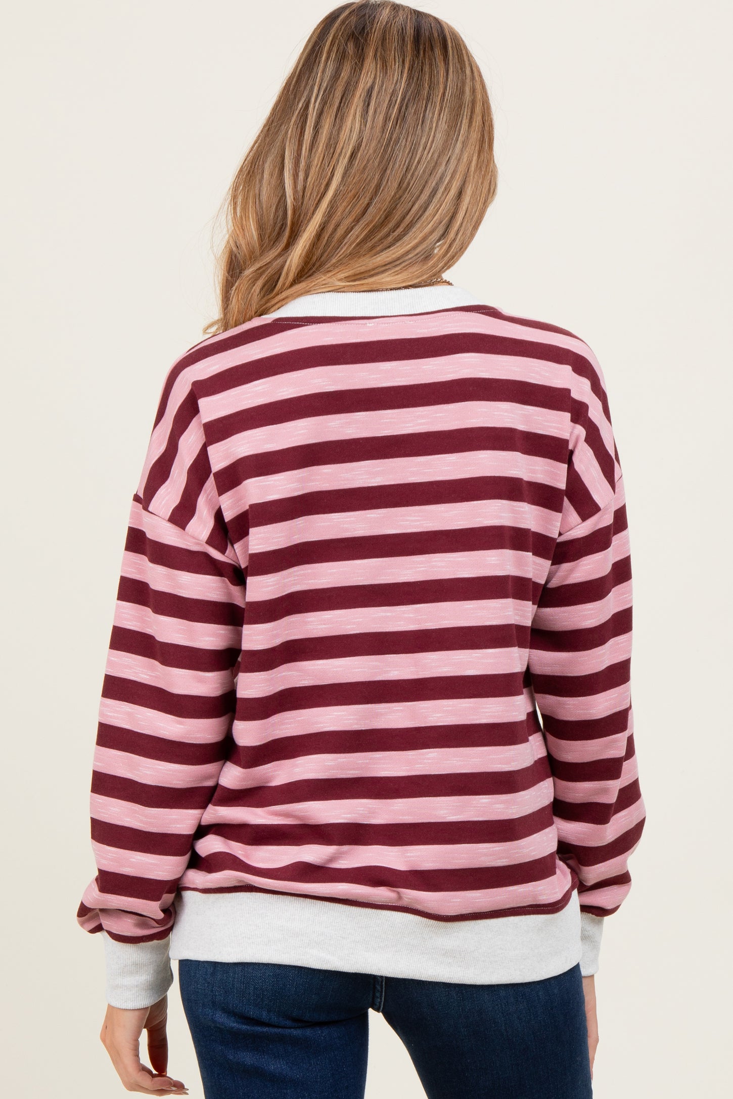 Burgundy Contrast Stripe Oversized Maternity Sweatshirt