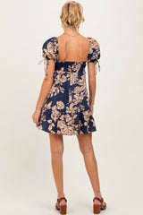 Navy Floral Sweetheart Neckline Maternity Mini Dress