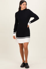 Black Ribbed Contrast Hem Sweater Dress