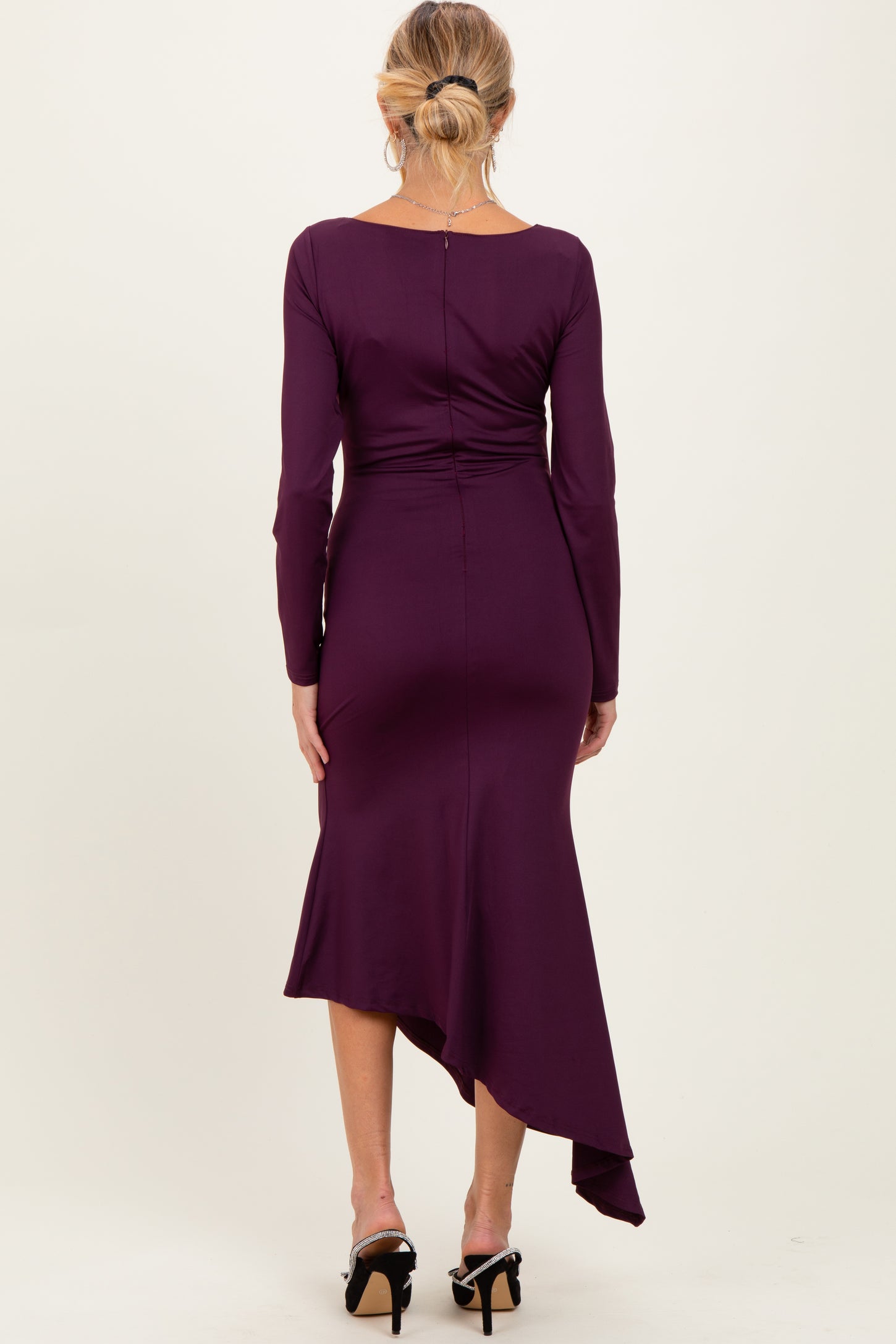 Plum Asymmetric Hem Maternity Midi Dress