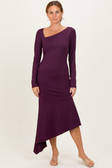 Plum Asymmetric Hem Maternity Midi Dress
