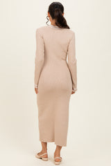 Cream Tie Neck Sweater Midi Dress
