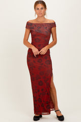 Burgundy Floral One Shoulder Maxi Dress