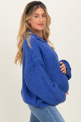 Royal Blue Collared Cable Knit Maternity Sweater