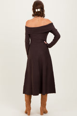 Brown Off Shoulder Sweater Midi Dress