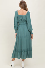 Teal Square Neck Long Sleeve Maternity Maxi Dress