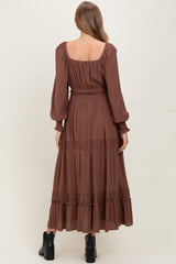 Mocha Square Neck Long Sleeve Maternity Maxi Dress