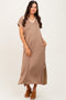 Mocha Collared Stitch Detail Short Sleeve Midi Dress