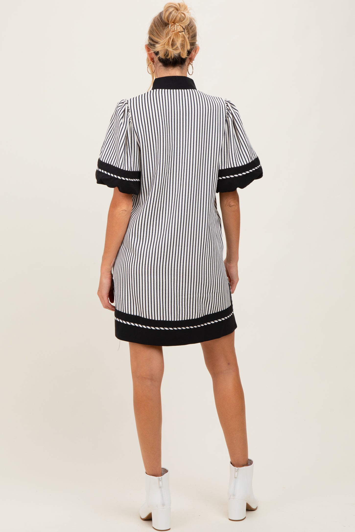 Black Striped Contrast Border Maternity Mini Dress
