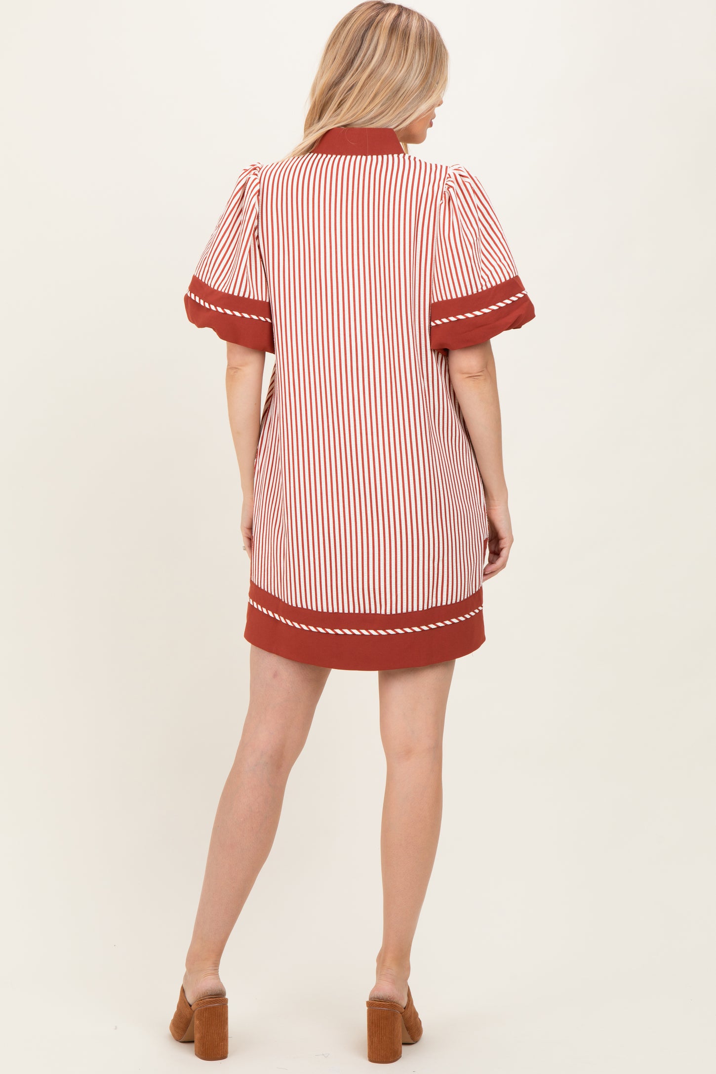 Rust Striped Contrast Border Mini Dress