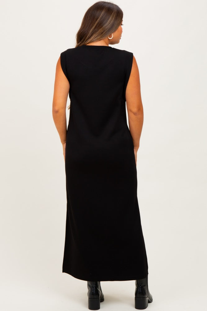 Black Sleeveless Side Slit Maternity Midi Dress