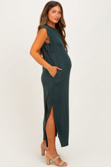 Forest Green Sleeveless Side Slit Maternity Midi Dress