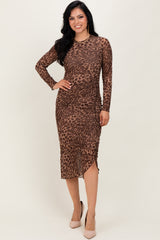 Brown Leopard Print Mesh Maternity Dress