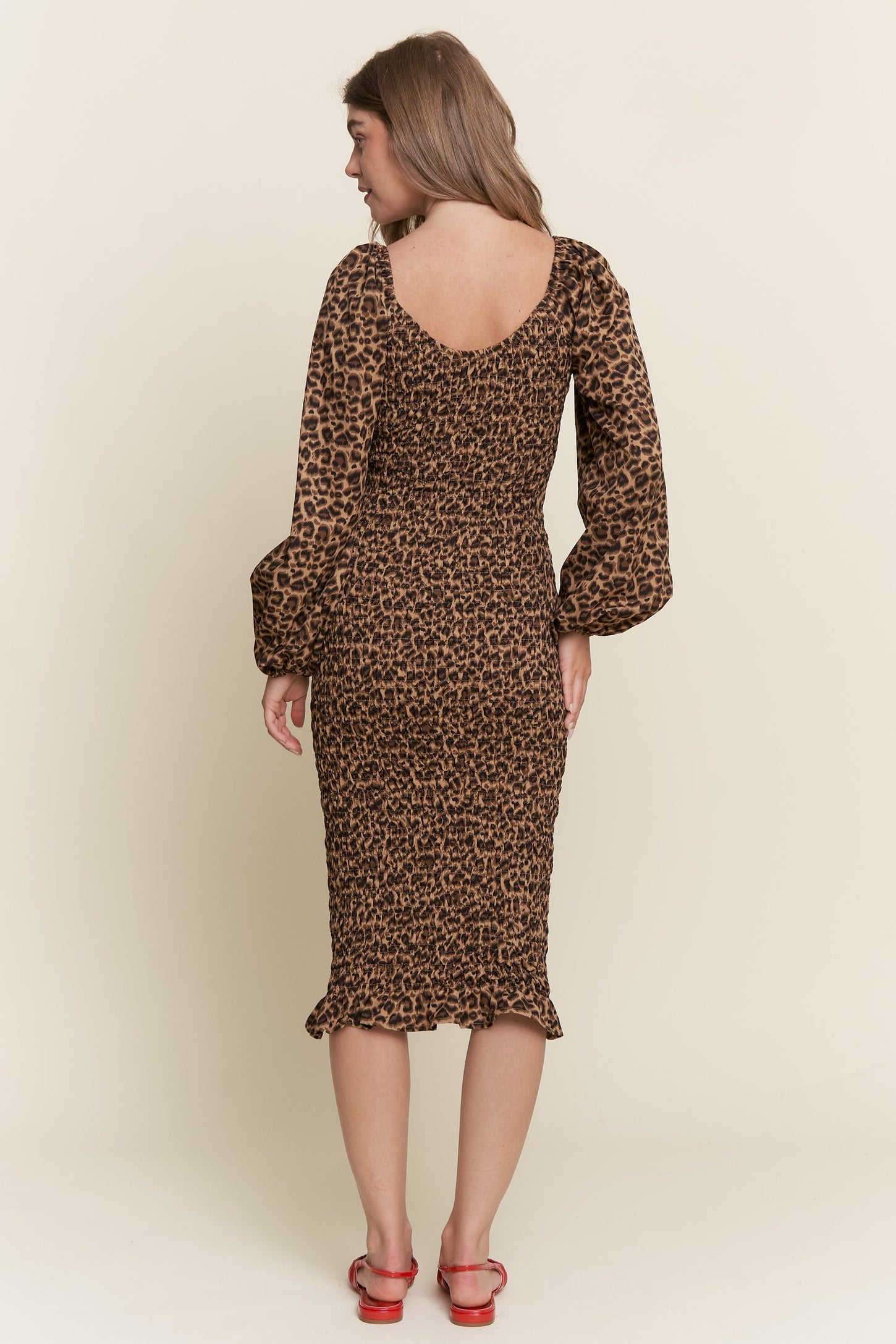 Brown Leopard Print Bodycon Midi Dress