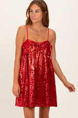 Red Bow Front Sleeveless Sequin Maternity Mini Dress