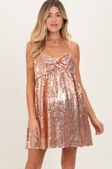 Pink Bow Front Sleeveless Sequin Maternity Mini Dress