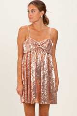 Pink Bow Front Sleeveless Sequin Mini Dress