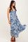 Blue Floral Cutout Tie Back Midi Dress