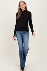 Black Lettuce Edge Mock Neck Long Sleeve Rib Maternity Top