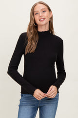 Black Lettuce Edge Mock Neck Long Sleeve Rib Maternity Top