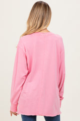 Pink Mineral Washed Drop Shoulder Long Sleeve Maternity Top