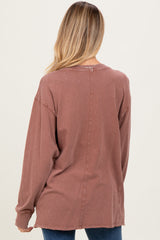 Camel Mineral Washed Drop Shoulder Long Sleeve Maternity Top
