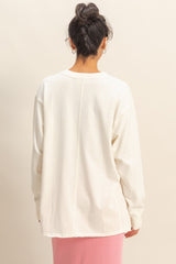 Cream Mineral Washed Drop Shoulder Long Sleeve Top