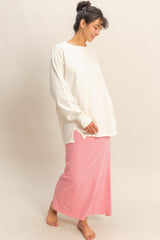 Cream Mineral Washed Drop Shoulder Long Sleeve Top