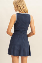 Navy Sleeveless Ribbed Flare Dress