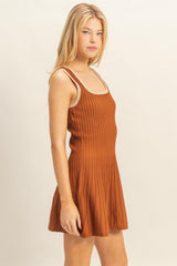 Rust Sleeveless Ribbed Flare Dress