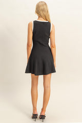 Black Sleeveless Ribbed Flare Dress