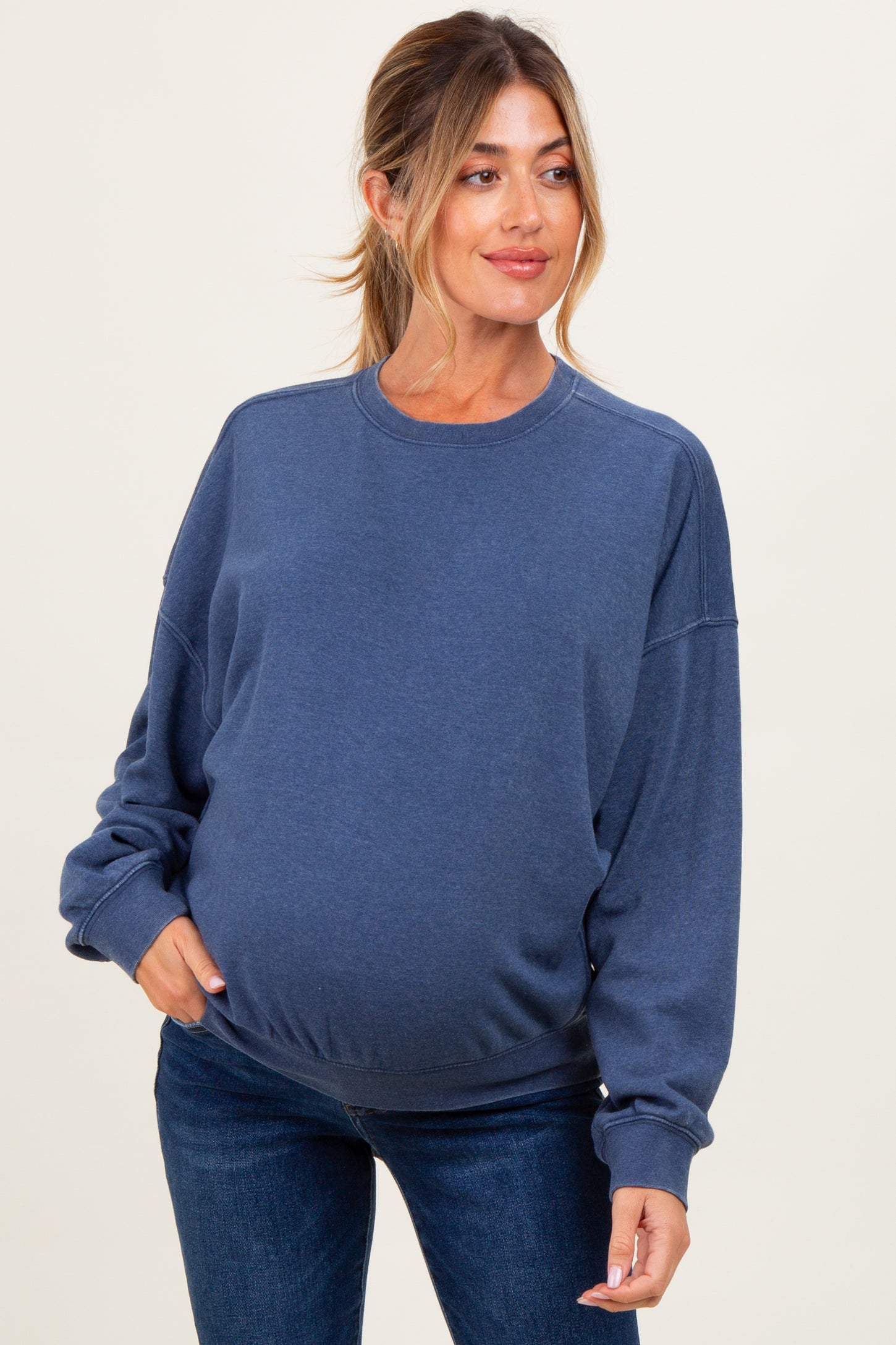 Navy Long Sleeve Maternity Sweatshirt