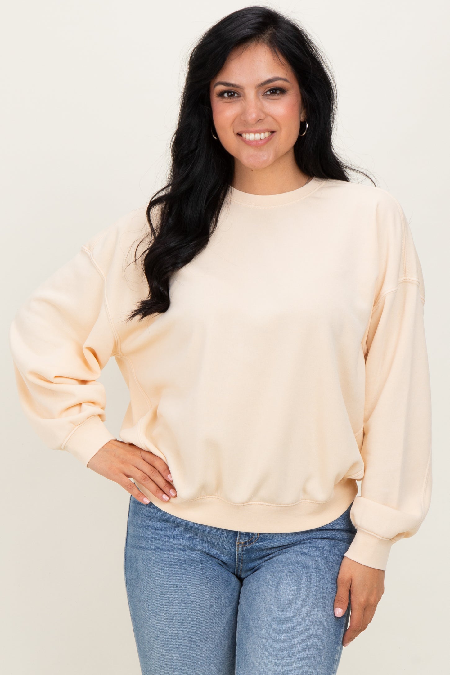 Cream Long Sleeve Maternity Sweatshirt