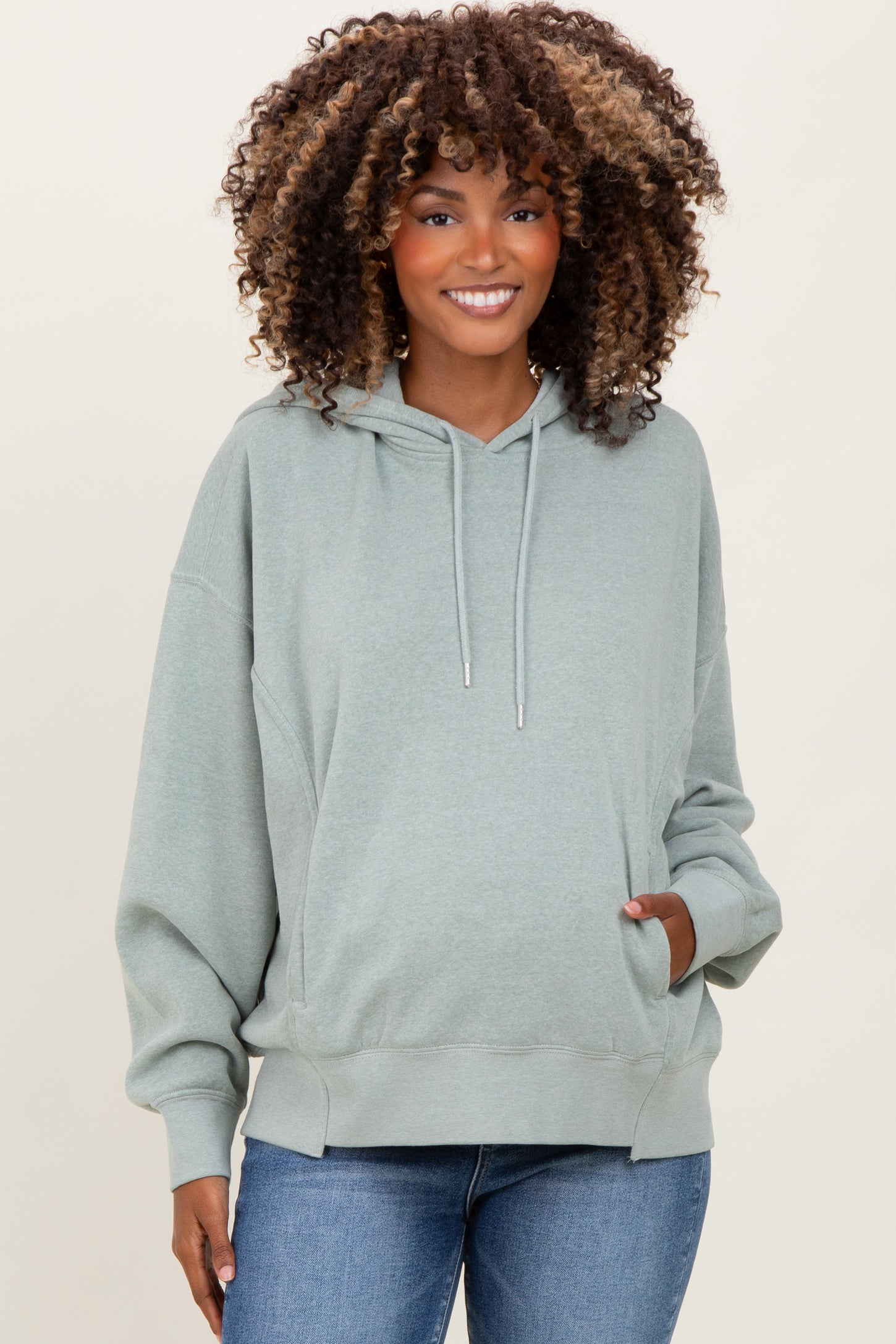 Sage Green Drop Shoulder Long Sleeve Oversized Maternity Hoodie