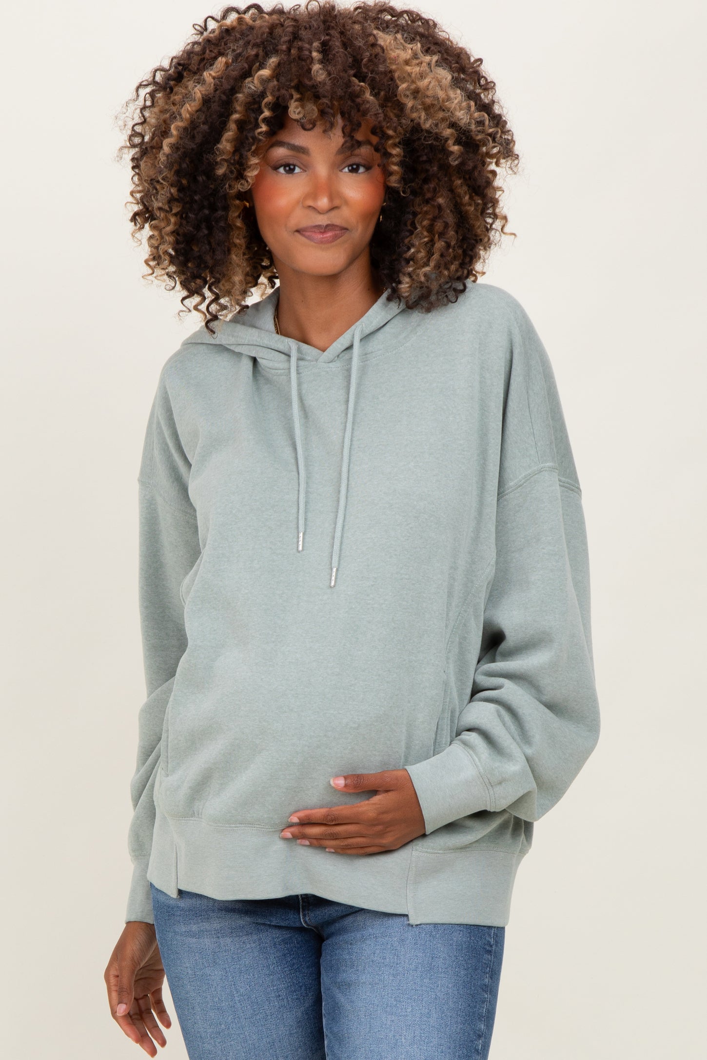 Sage Green Drop Shoulder Long Sleeve Oversized Maternity Hoodie