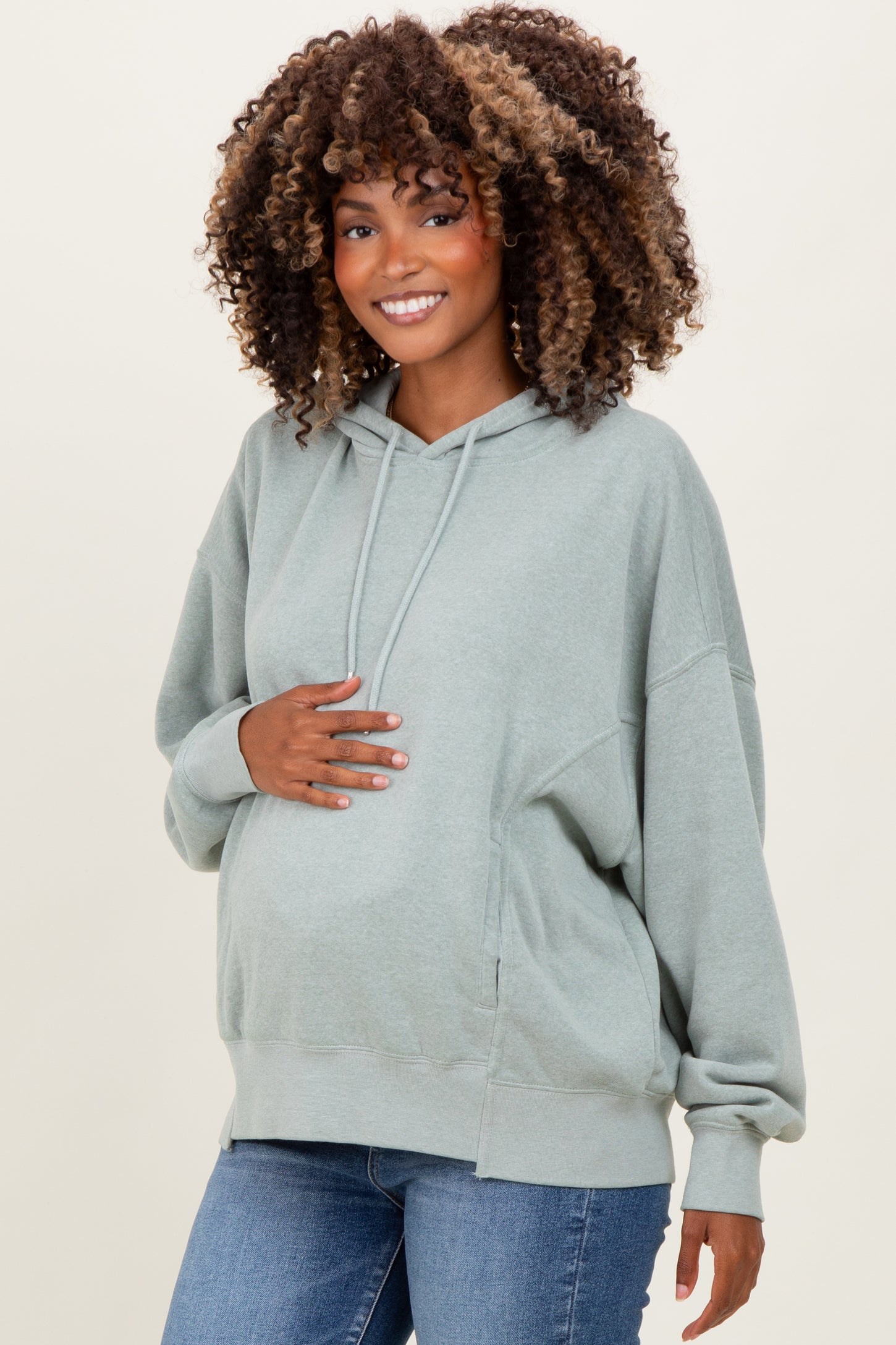 Sage Green Drop Shoulder Long Sleeve Oversized Maternity Hoodie