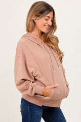 Beige Drop Shoulder Long Sleeve Oversized Maternity Hoodie