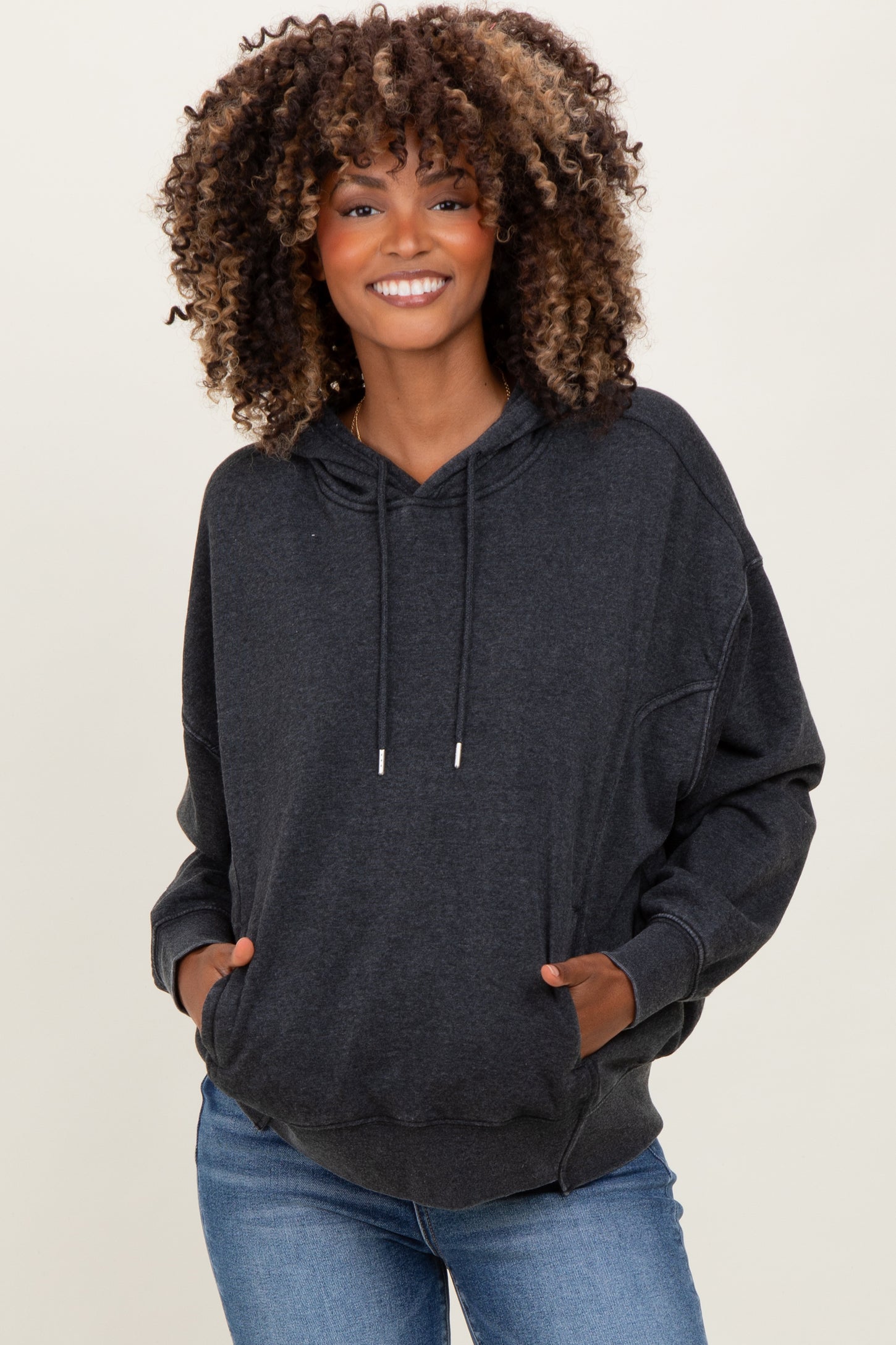 Black Drop Shoulder Long Sleeve Oversized Maternity Hoodie