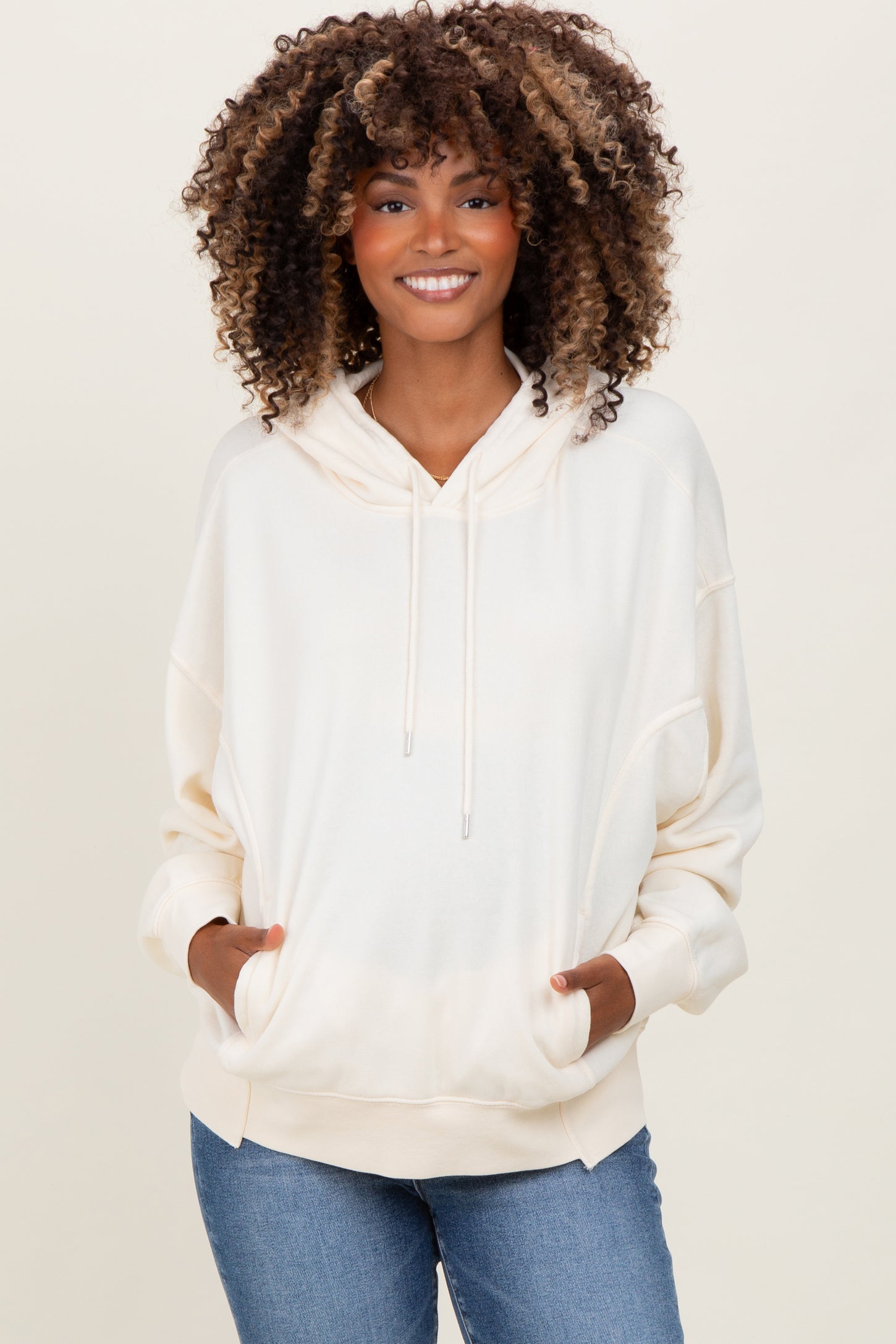 Cream Drop Shoulder Long Sleeve Oversized Maternity Hoodie