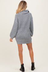 Grey Turtleneck Puff Sleeve Maternity Sweater Dress