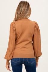 Mocha Ribbed Bubble Sleeve Maternity Knit Top